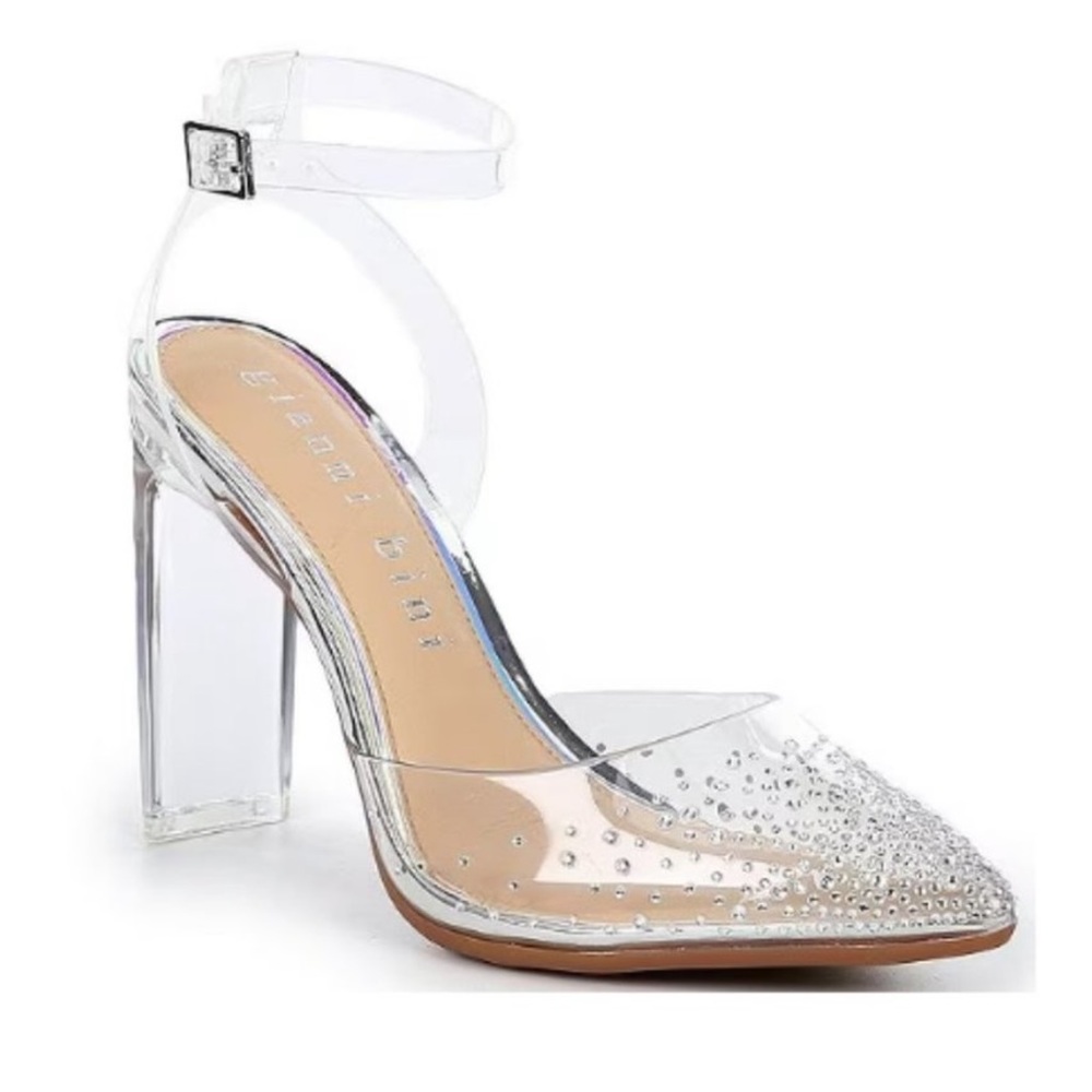 NEW Gianni Bini “Lorynne” Jewel Embellished Clear Vinyl Ankle Strap Heels NWT